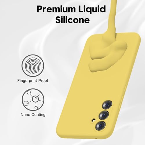 Image of DIZORO Microfiber Candy Case Compatible for Samsung S24 fe Smooth Touch Cushion Liquid Soft Silicone Gel Rubber Phone Cases Non-Slip Full Body Protective Shockproof Back Cover (Yellow)