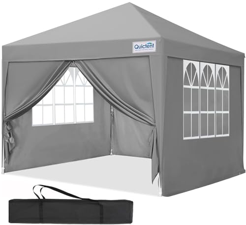Quictent Carpa Plegable 2x2m Gazebo con Paredes Laterales Extraíbles, Refugio para Eventos de Altura Ajustable, Tienda Portátil para Fiesta de Jardín y Camping, Gray