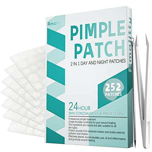 Rmolitty Parches Acne, Parches Granos Promover La Curación Del Acné, Parches Para Acné Impermeable y Transpirable, Parches De Acné 2 en 1 Para El Día y La Noche Que Absorben Las Secreciones（252 pcs）