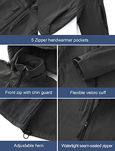 Creatmo Us Men's Water Repellent Coat Softshell Fleece Lined Reflective Jacket With Removable Hood Grey Xl #TOP5