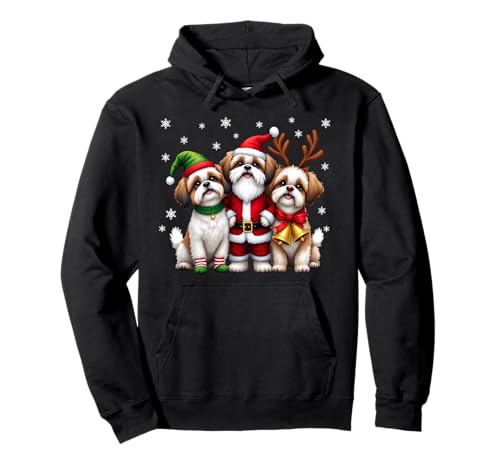 Shih Tzu Navidad Perros Divertido Santa Reno Elf Holiday Sudadera con Capucha