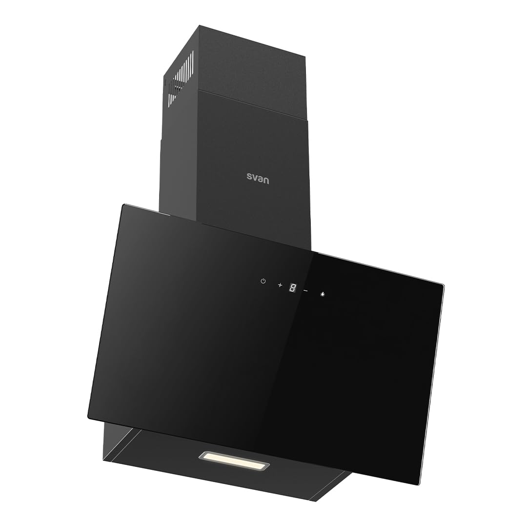 Svan Campana Extractora Inclinada 60cm Cristal negro SCPD601AN. Potencia 41,5m3/h, Tiro Doble, 3 Velocidades, Control Táctil, Filtro apto para Lavavajillas