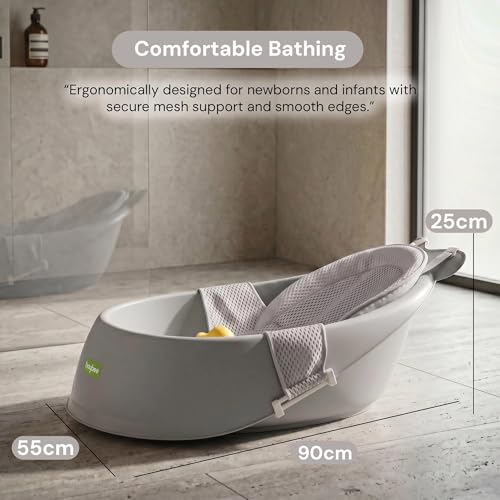 Image of Baybee Whale Baby Bath tub for 0 to 5 Years | Baby Bath Tub for Kids with Soft Mesh Cushion Support & Easy Drains | Bather & Bathtub for Newborn Boys Girls | Mini Swimming Pool for Babies (Grey)
