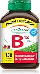 Jamieson Vitamin B12 Methylcobalamin 1,000 mcg, Fast Dissolving, Faster Acting, Naturally Energizing, and Supports Metabolism. Vegetarian, Gluten-Free, Natural Wild Cherry Flavour, 150 Sublingual Tablets, Proudly Canadian