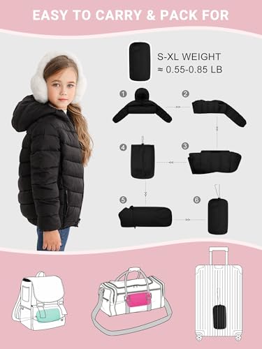 Lovekider 4-12 Years Girls Winter Coats Packable Lightweight Hooded Puffer Jackets with Pocket3