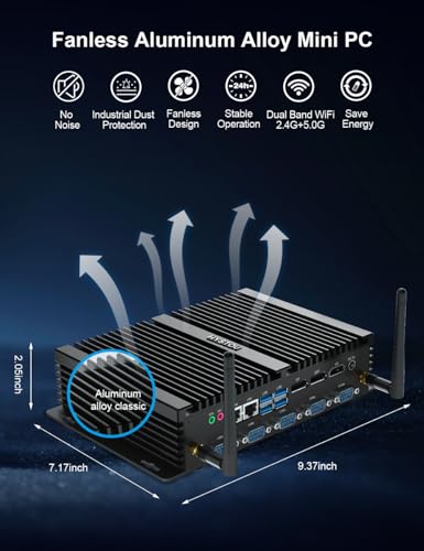 Image of HYSTOU Fanless Mini PC Windows 11 Pro I7 8550U (Up to 4GHz) 16GB RAM DDR4 512GB SSD Desktop, 4K Triple Display, Linux Dual Nic, Vesa Mount, Wake on LAN, 6RS232 Com, LPT