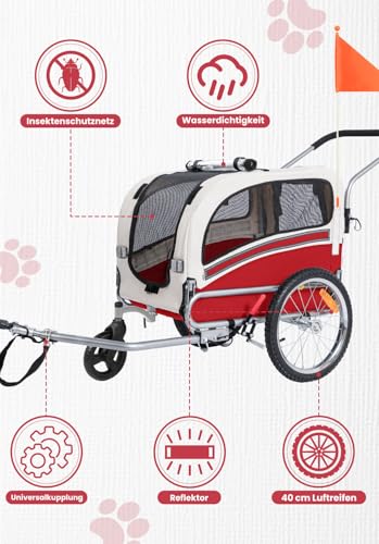 SEPNINE® Hundeanhänger für Fahrrad, 2 in 1 Fahrradanhänger für Hunde bis zu 30 kg, Haustier Transportwagen Anhänger für Jogger und Fahrrad mit Bremsen und Signalwimpel
