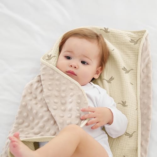 Image of Susurration Baby Blanket for Unisex Boys Girls, Soft Nursery Minky Blanket with Muslin Cotton Front and Dotted Fleece Back, Receiving Blanket for Baby Newborn Infant, 30x40inch