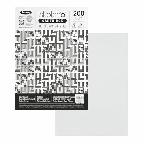 Image of Anupam Sketch-O Ultra Artist Drawing Paper A3, 10 Sheet 200GSM, Durable Acid Free Drawing Paper Drawing Loose Sheet for Artists Kids & Professionals for Marker Colored,Pencil Charcoal (Pack of 2)
