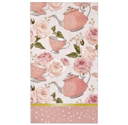 Gift Boutique 100 Tea Cup Guest Napkins 3 Ply Disposable Paper Pack Floral Teacups Dinner Hand Napkin for Spring Tea Party Picnic BBQ Decorative Towel