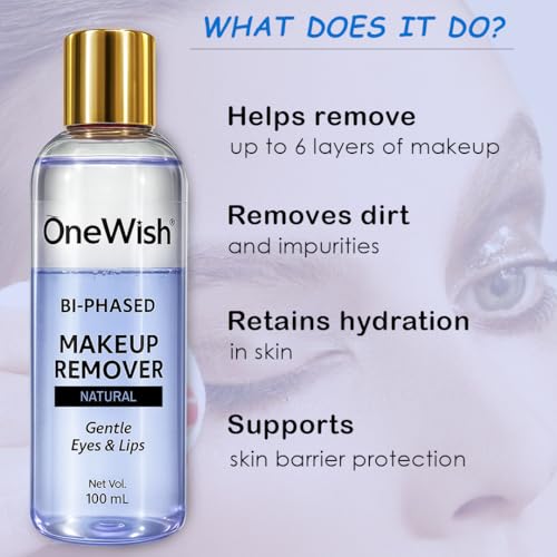 Image of One Wish Eye & Lip Makeup Remover 100ml | Gentle Formula for Sensitive Skin | Removes Waterproof & Long-Lasting Makeup | Non-Irritating & Soothing Cleanser