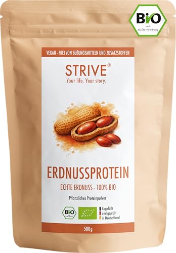 STRIVE ERDNUSSPROTEIN | Vegan | 100% BIO | Pflanzliches Bio-Proteinpulver aus aromatischen Erdnüssen - Frei von Aromen und Süßungsmitteln aus Liebe zum Bizeps - Veganes Eiweiß-Pulver DE-ÖKO-039