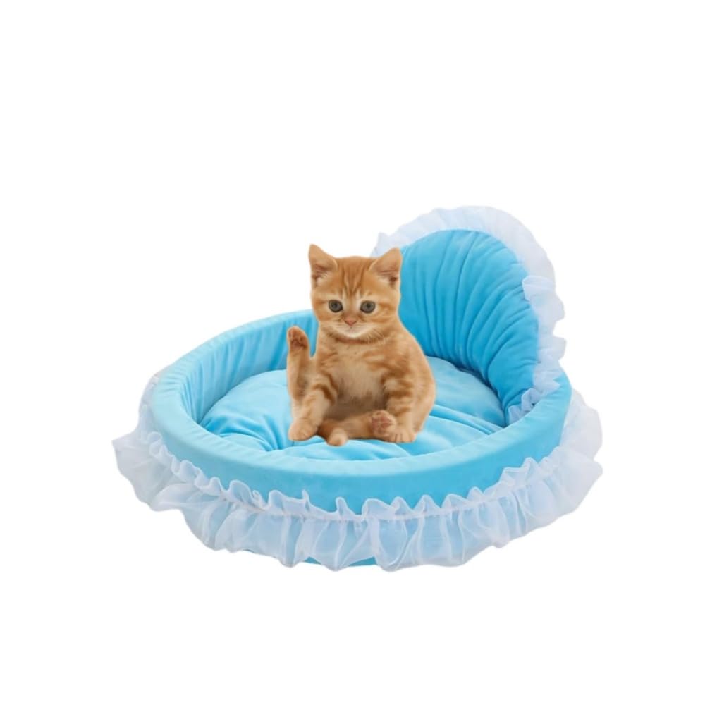 SSDHUA Cute Cat Bed Heart-Shaped Cat Nest Lace Lace Princess Nest Cotton Velvet Warm Soft Cat Sofa Bed Suitable for Cats and Dogs to Spend The Warm Winter (S,Blue)