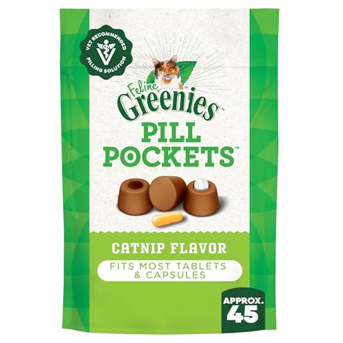 Greenies Feline Pill Pockets for Cats Natural Soft Cat Treats, Catnip Flavor, 1.6 oz. Pouch (45 Treats)