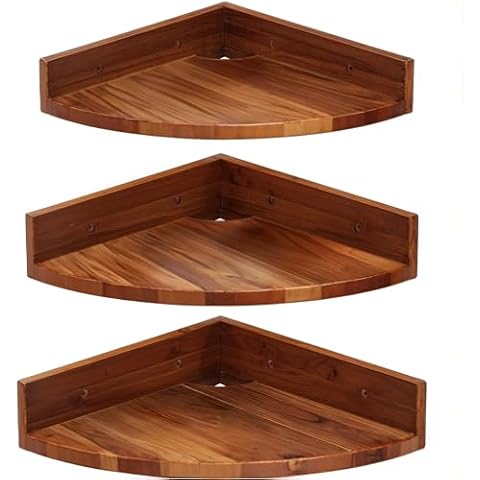 Demigo Corner Shelf Wall Mount Set of 3, Solid Acacia Wood Round Floating Corner Shelves for Storage and Display, Hanging Wood Shelves for Bedroom, Kitchen, Living Room, Bathroom (Dark Brown) Cover
