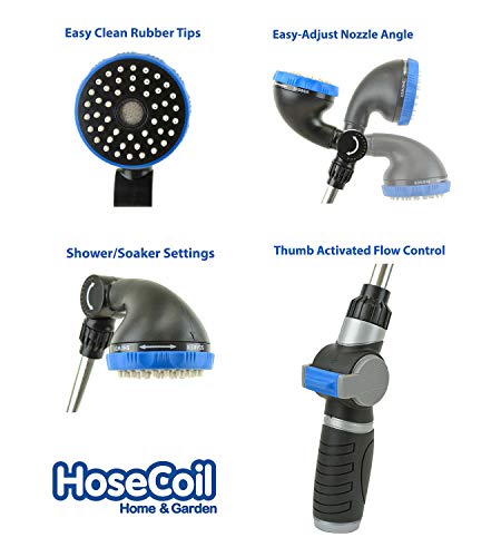 HoseCoil 3/8 inch Self Coiling Garden, RV, Outdoor Water Hose (25.00, Blue with Shower Wand) - Thumbnail 5