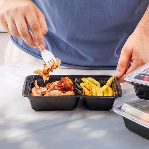 Image of Krum 2-Compartment Plastic Plate | Durable Reusable Meal Tray with Sections | Microwave Safe Food Serving Plate for Office, Home, Restaurants, Canteens & Food Delivery (Pack of 50)
