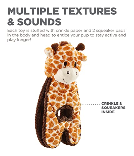 Petstages Cuddle Tugs - Quietsch-Plüschspielzeug für Hunde - Giraffe - robust - Gelb - Einheitsgröße