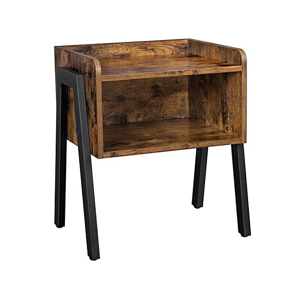 VASAGLE Side Table, Nightstand, Stackable End Table with Open Storage Compartment, Retro Rustic Chic, Industrial Accent Furniture with Steel Legs, Rustic Brown and Black LET54X