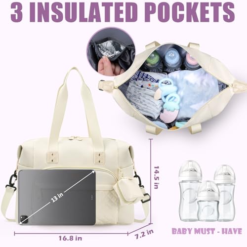 Image of Tuwubi Diaper Bag Tote,Baby Diaper Bag with Pacifier Case Large Travel Diaper Tote Caddy for Mom and Dad Multifunction Large Baby Bag - White