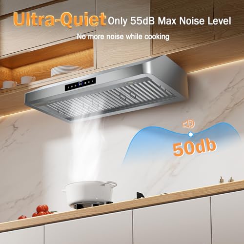 36 Inch Under Cabinet Range Hood 1200CFM, 4-Speed Kitchen Hood with Touch Control & Gesture Sensing Stainless Steel Kitchen Stove Vent Hoods with 2 LED Lights Supreme Series