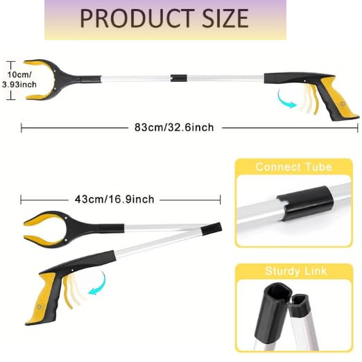 Image of Foldable Reacher Grabber Tool With Magnet Lightweight Long Arm Pickup Tool Litter Picker, Trash Grabber, Claw Extender For Elderly & Disabled Long Stick.