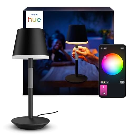Philips Hue White & Color Ambiance Go Tragbare Tischleuchte (530 lm), dimmbare Tischlampe für das Hue Lichtsystem mit 16 Mio. Farben, smarte Lichtsteuerung über Sprache oder App, schwarz