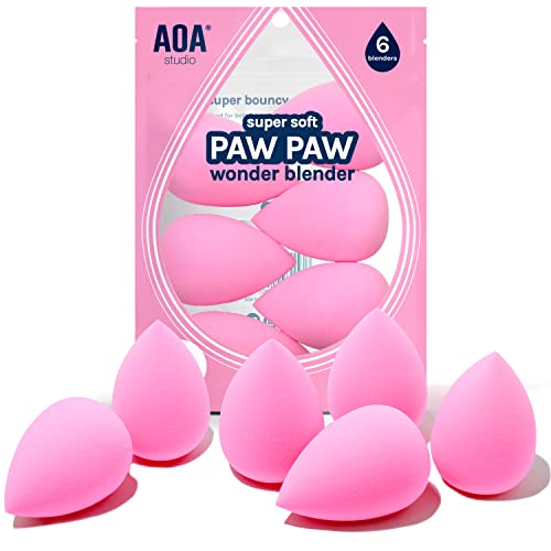 aoa studio collection makeup sponge set latex free and high-definition set of 6 makeup wonder blender for powder cream and liquid super soft wonder beauty cosmetic