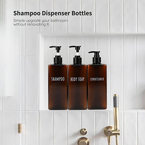 Image of Segbeauty 16.9oz Lotion Dispenser, 3pcs Refillable Square Shampoo Bottles with Pump, 500ml Empty Plastic Bathroom Shower Bottles Liquid Soap Container Body Wash Dispenser for Home Hotel Travel Amber