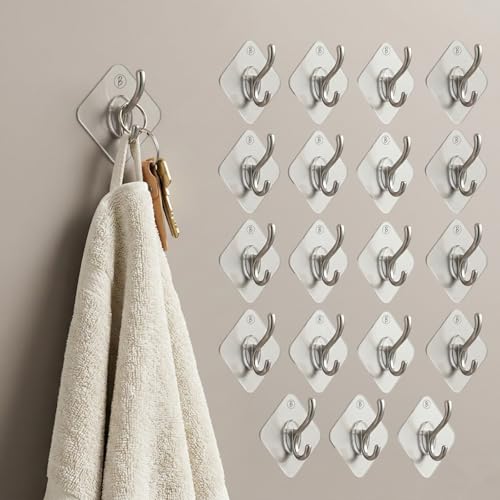 Image of Self Adhesive Wall Hooks - No Drill, Waterproof & Rustproof |Wall Hanging for Kitchen Tools, Bathroom, Bedroom Products Door Organizers Accessories Items |Easy Install (Transparent PO20)