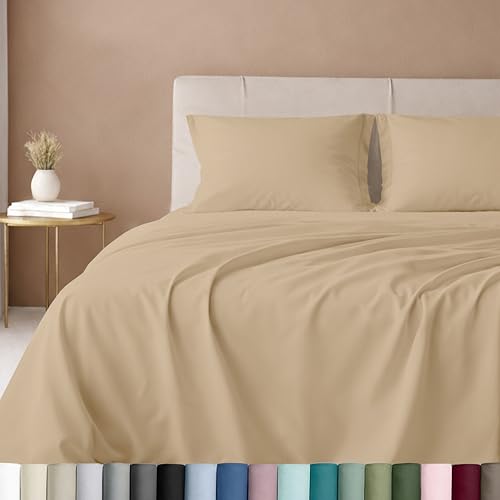 Image of California Design Den King Size Sheets Set 600 Thread Count, 100% Cotton Sateen, Soft, King Size Bed Sheets, Bedding Sheets & Pillowcases (Golden Tan)