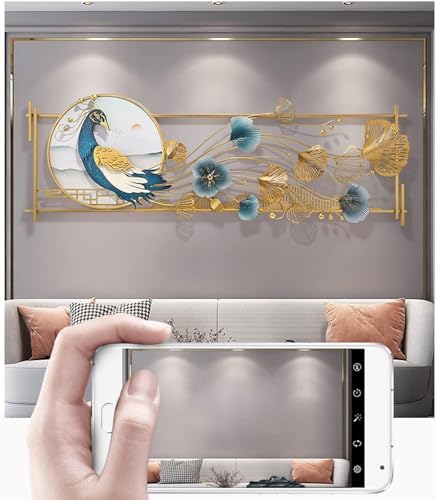 Image of Pinnacle Craft India Landscape Peacock Desgin Metal Wall Decor(52x20inch) | 3D Iron Art Wall Decoration Painting with Frame | Exquisite Wall Hanging Decorative for Living Room | Entryway Scenery