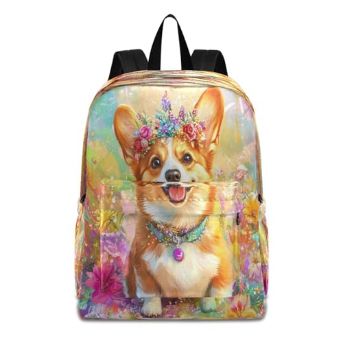 Dussdil Color Flowers Corgi Dog Kids Backpack Backpacks for Boys Girls Teen School Bookbag Laptop Bag Daypack Large Travel Sports Bags