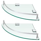 Gejoy 2 Pcs Glass Corner Shower Shelf Bathroom Glass Shelf Floating Tempered Wall Mounted Corner Organizer for Storing Bottle Shower Gel Shampoo Brush, 9.25 Inches