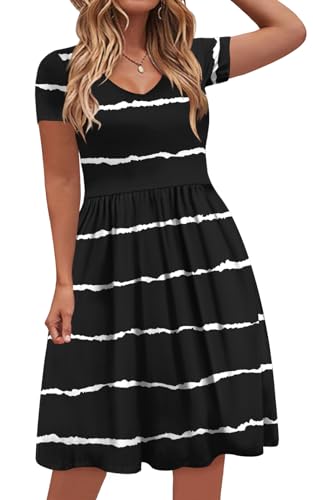 Image of DB MOON Women Plus Size Dresses 2026 Summer Casual V Neck Short Sleeve Knee Length Dress with Pockets