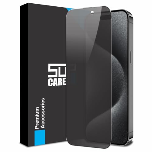 Image of SupCares Privacy Tempered Glass for iPhone 15 Pro Max (6.7 Inch) With Installation Kit | Military-Grade Gorilla Screen Protector | Edge to Edge Coverage | Black
