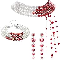 Auzlya Tropfende Blut Imitationsperlen Halskette,Halloween Blutige Perlenkette,3 Stück Halloween Accessoires Damen,Gothic Perlen Armband Ohrringe Halskette,Halloween Vampir Party Kostüm