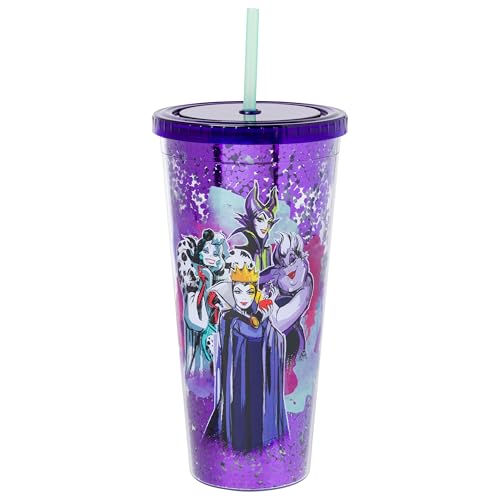 Image of Silver Buffalo Disney Villains Confetti Cold Cup Featuring Cruella de Vil, Ursula, Evil Queen, and Maleficent, 32 Ounces