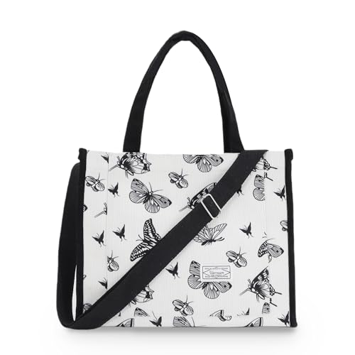 Image of UERRUAM Tote Bag for Women with Compartments,Corduroy Tote for Work Travel College Book Bag Women Purse Handbag Crossbody Bag