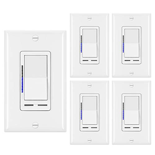 [5 Pack] BESTTEN Digital Dimmer Switch with LED Indicator, Horizontal Dimming Slider Bar