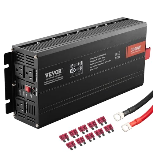 VEVOR Modified Sine Wave Inverter, 3000Watt, DC 12V to AC 120V LCD Display Power Inverter with 3 AC...