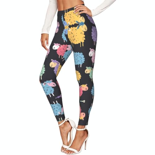 Leggings de ovejas coloridos mallas de compresión suave
