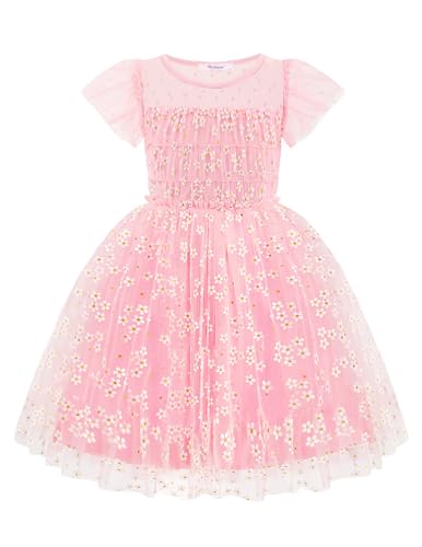 Arshiner Little Girl Dresses Contrast Mesh Ruffle Sleeve Birthday Holiday Princess Toddler Tulle Dress for 2-7 Years Old
