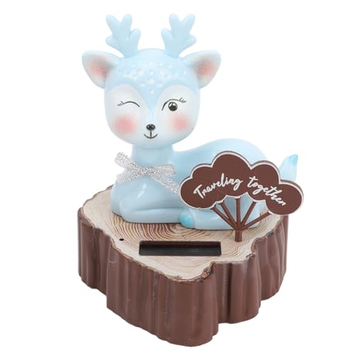 Solar Powered Shaking Animal, Bright Colors Automatic Deer Shape Solar Powered Car Dashboard Decoration Cartoon Plastic for Car (Blue, Eyes Open)