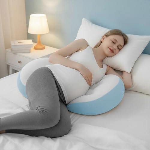 Image of StarAndDaisy Baby Pregnancy Pillow for Women | Maternity Pillow for Pregnancy Sleeping with Cuddle Pillow with Belly Support Adjustable Butterfly Design (Momcare Blue)