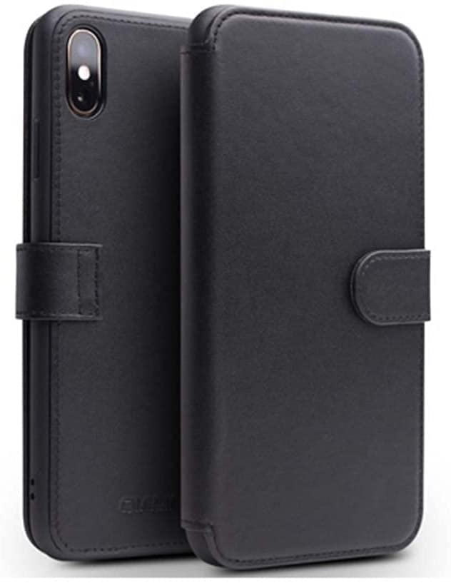 Protection cuir iPhone Xs Max étui folio noir avec porte-carte