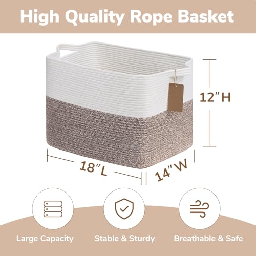 Image of Goodpick 50L Large Woven Rope Storage Basket, Rectangle, Brown