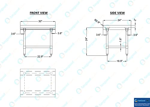 Image of AmGood Stainless Steel Equipment Stand - Heavy Duty, Commercial Grade, with Undershelf, NSF Certified (24 inch Width x 30 inch Length)
