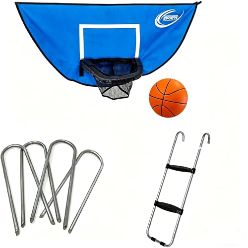 Skywalker Trampolines Accessory Kit with Basketball Game, 4-pack Windstakes & Wide Step Ladder