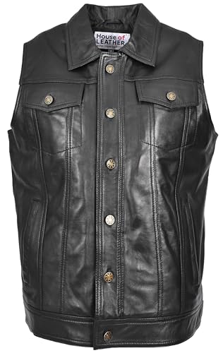 Chaleco de piel auténtica de alta calidad en color negro y talla 2XL